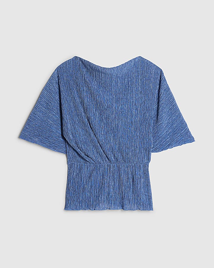 Blue Plisse Batwing Top