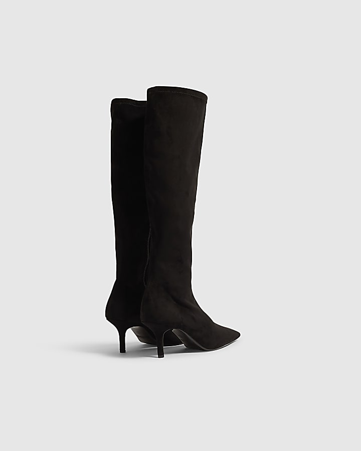 Black Faux Suede High Leg Stretch Sock Boots