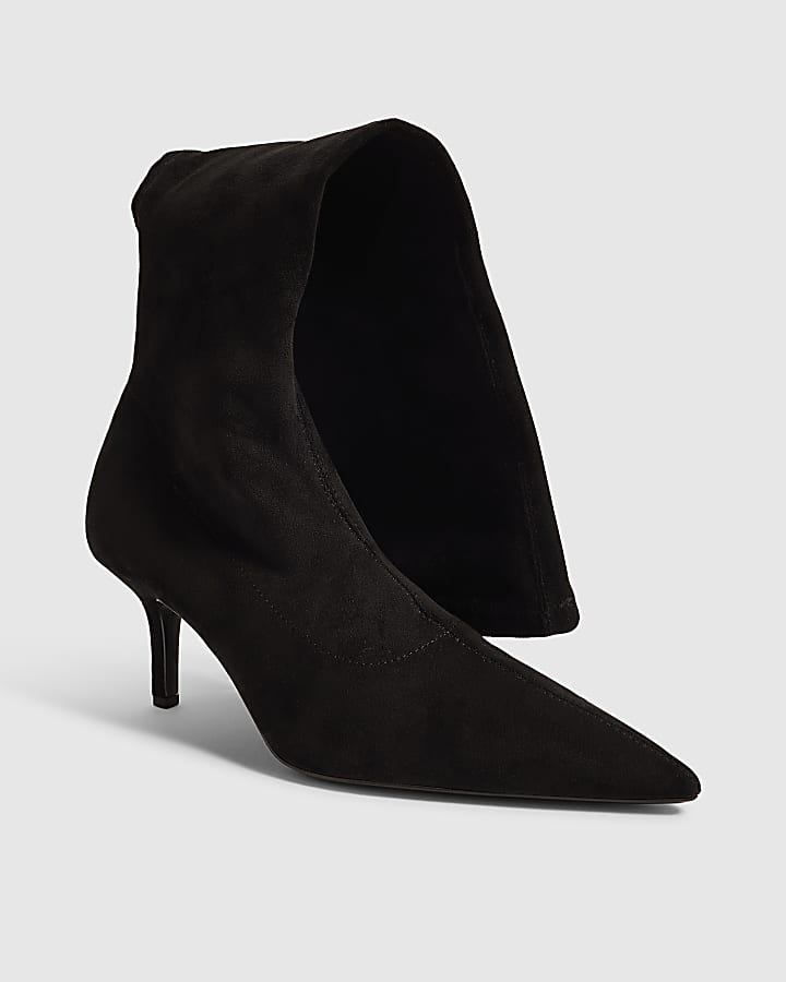 Black Faux Suede High Leg Stretch Sock Boots