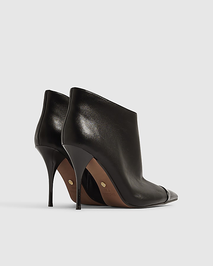 Black Faux Leather High Vamp Boots