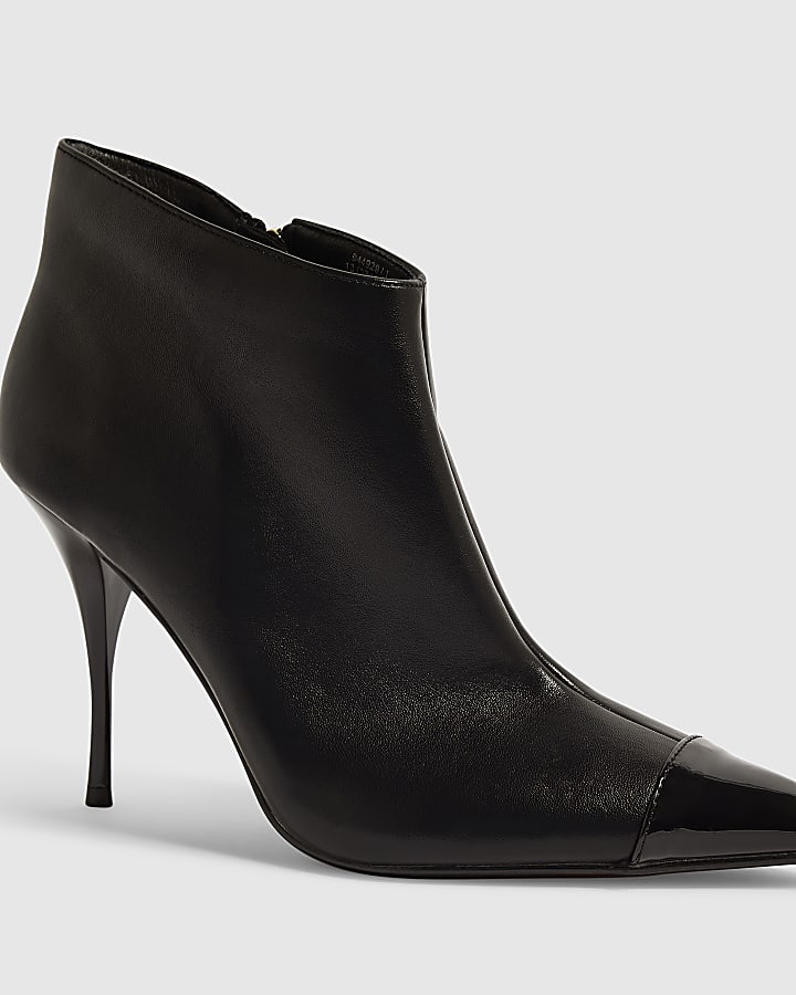 Black Faux Leather High Vamp Boots