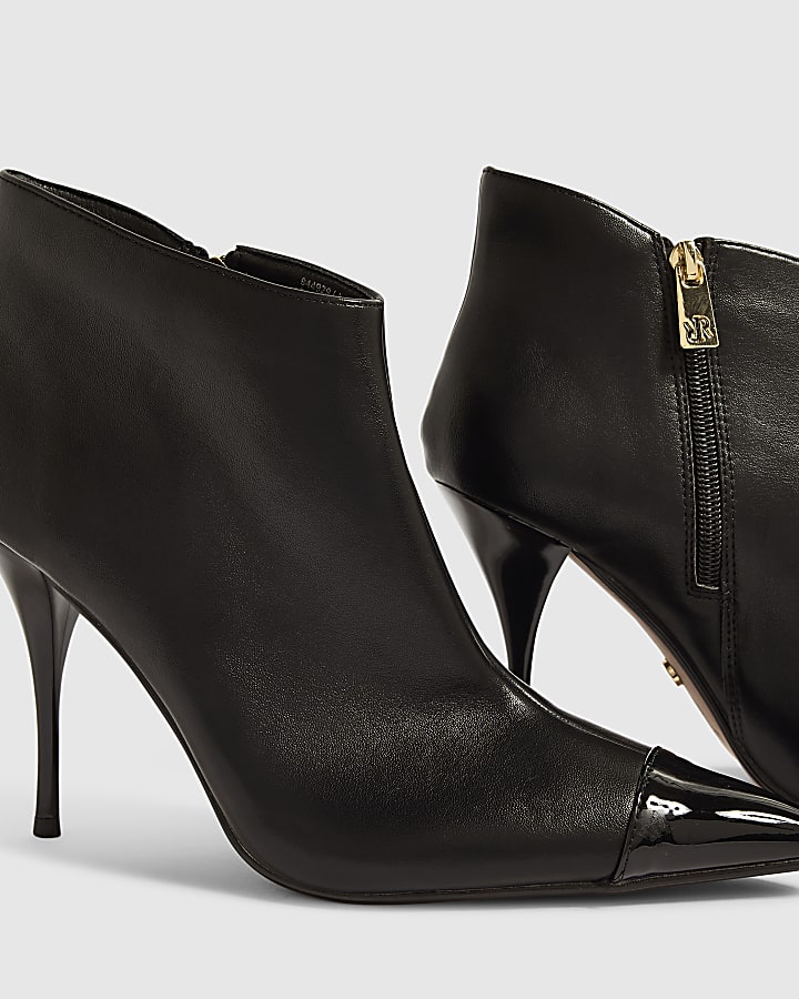 Black Faux Leather High Vamp Boots