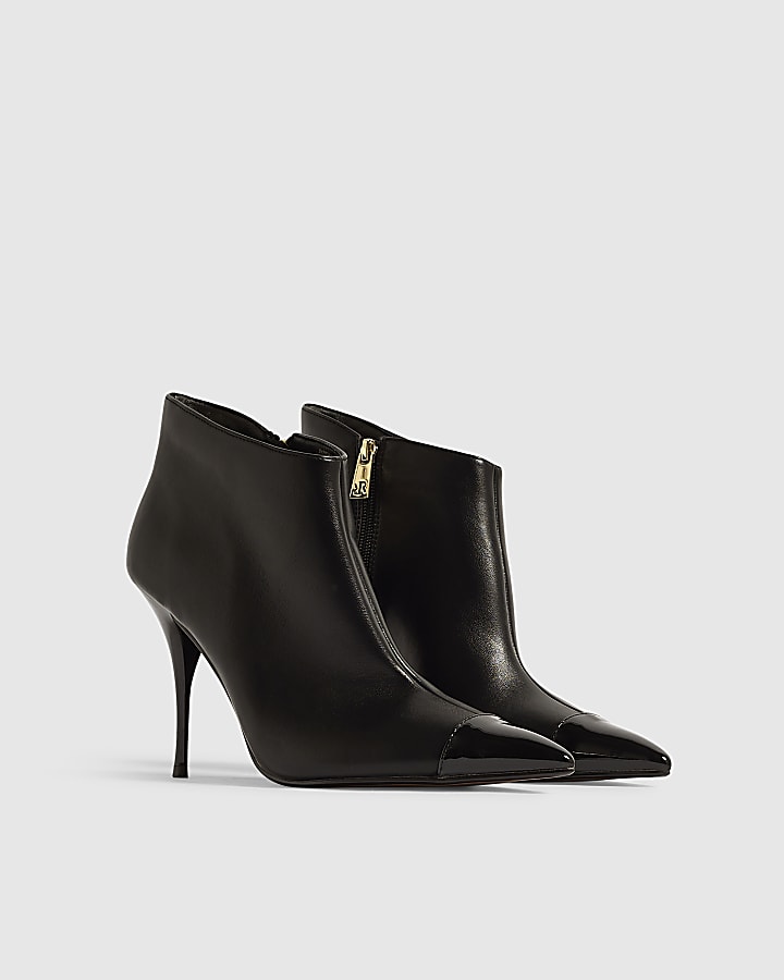Black Faux Leather High Vamp Boots