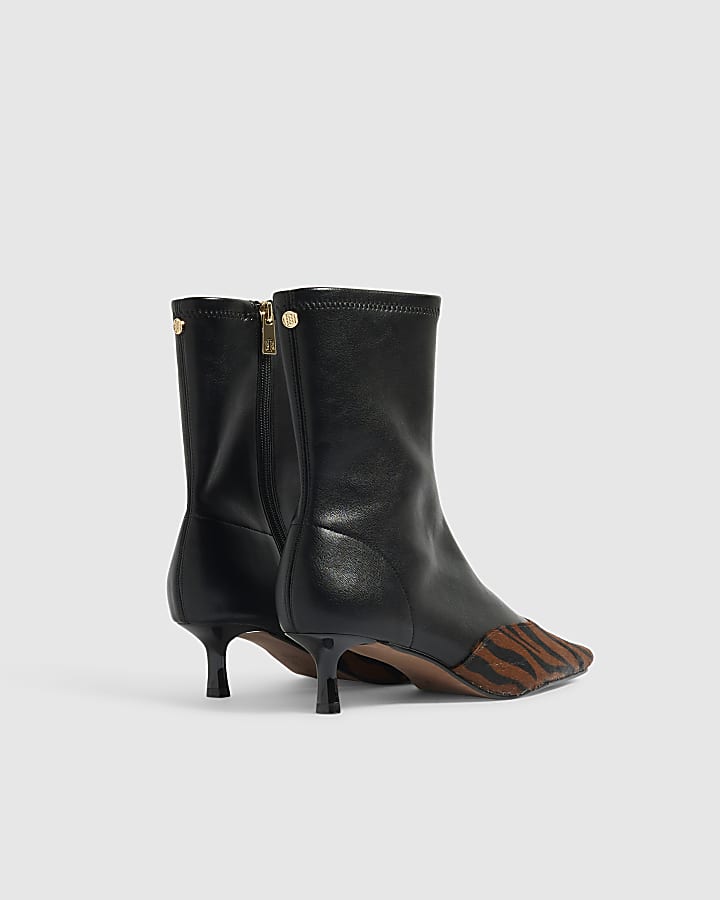 Black Faux Leather Animal Print Ankle Boots
