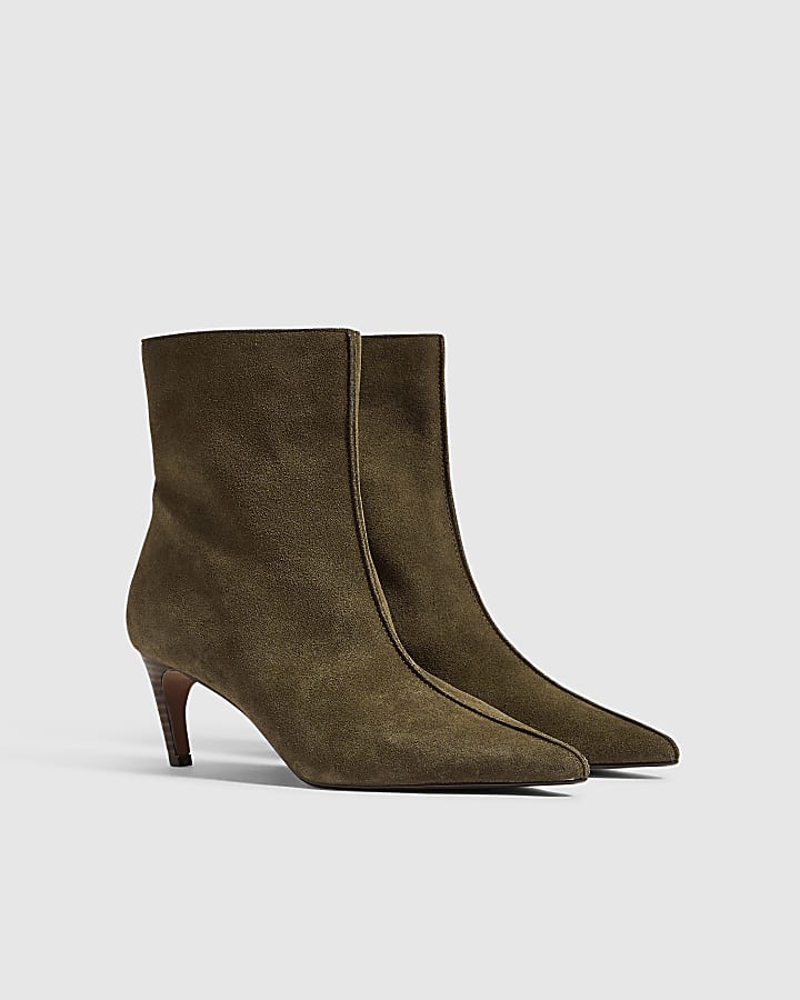 Khaki Suede Centre Seam Ankle Boots