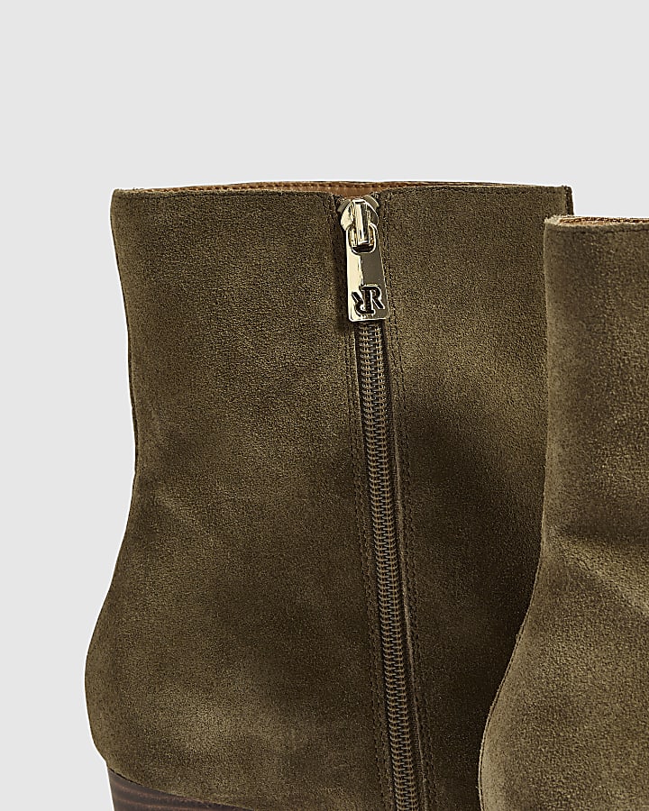Khaki Suede Centre Seam Ankle Boots
