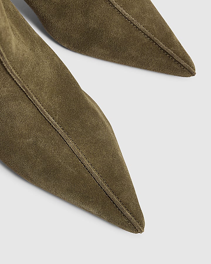 Khaki Suede Centre Seam Ankle Boots