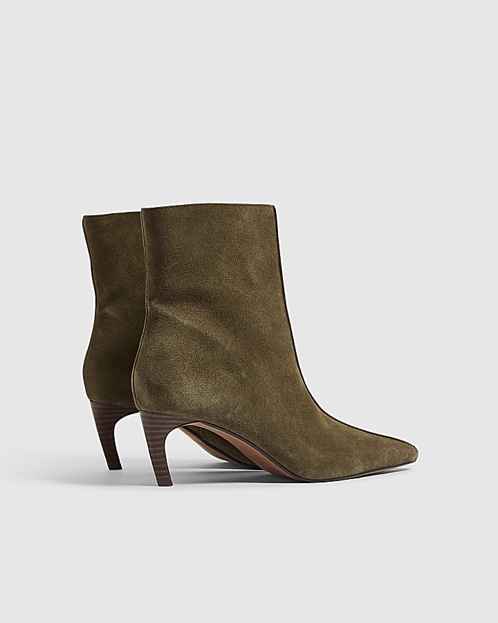 Khaki Suede Centre Seam Ankle Boots