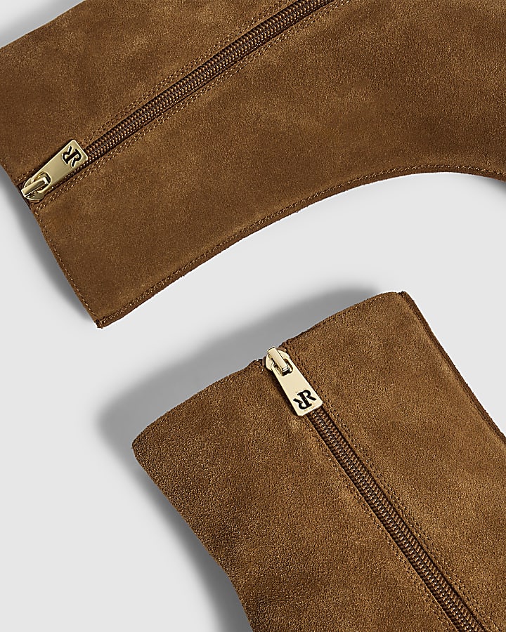 Brown Suede Centre Seam Ankle Boots