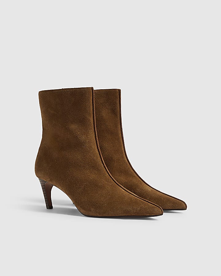 Brown Suede Centre Seam Ankle Boots