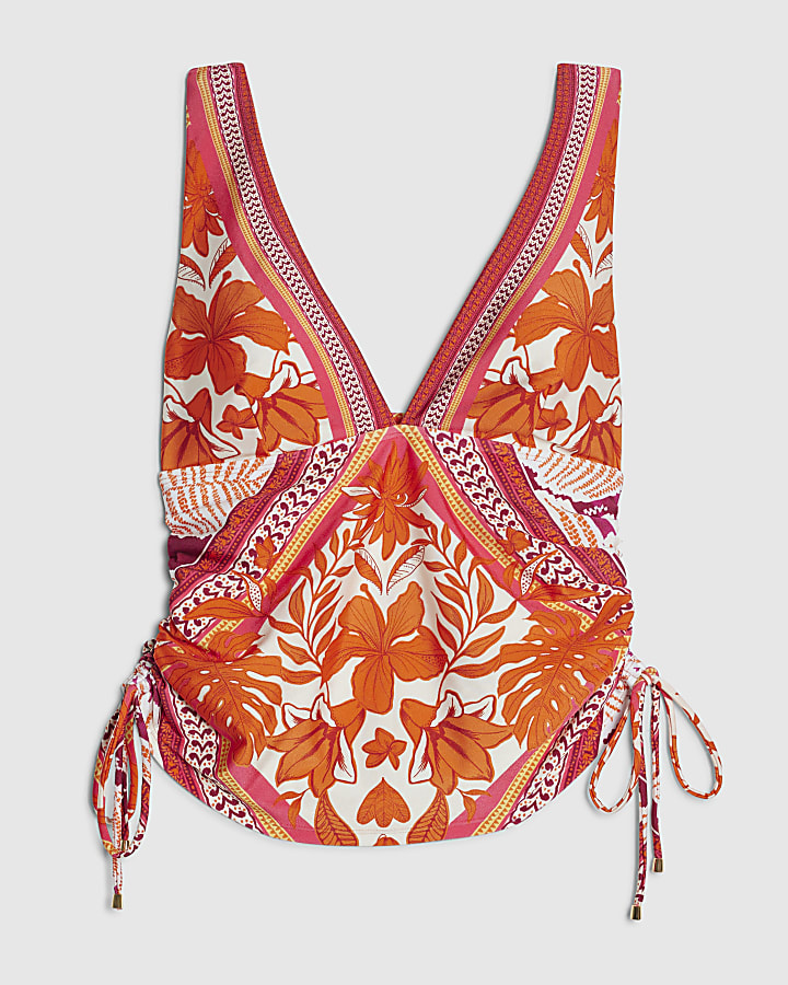 Red Floral Print Tankini Top