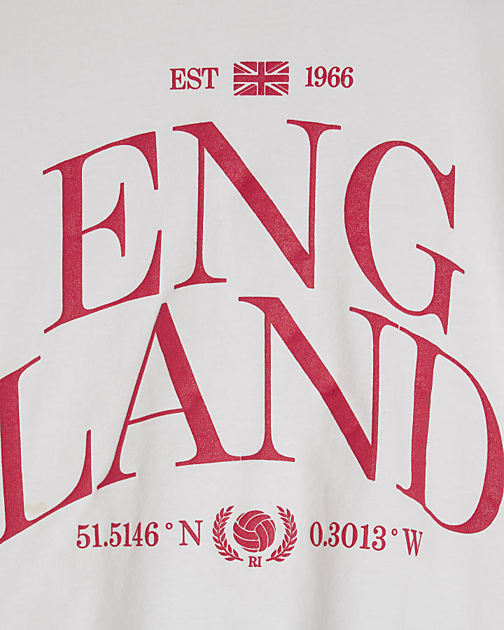 White Cotton Boxy Fit England Cropped T-Shirt