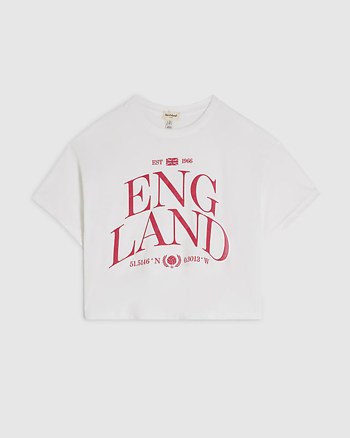White Cotton Boxy Fit England Cropped T-Shirt