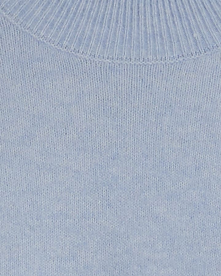 Blue Knit Satin Hybrid Jumper Dress