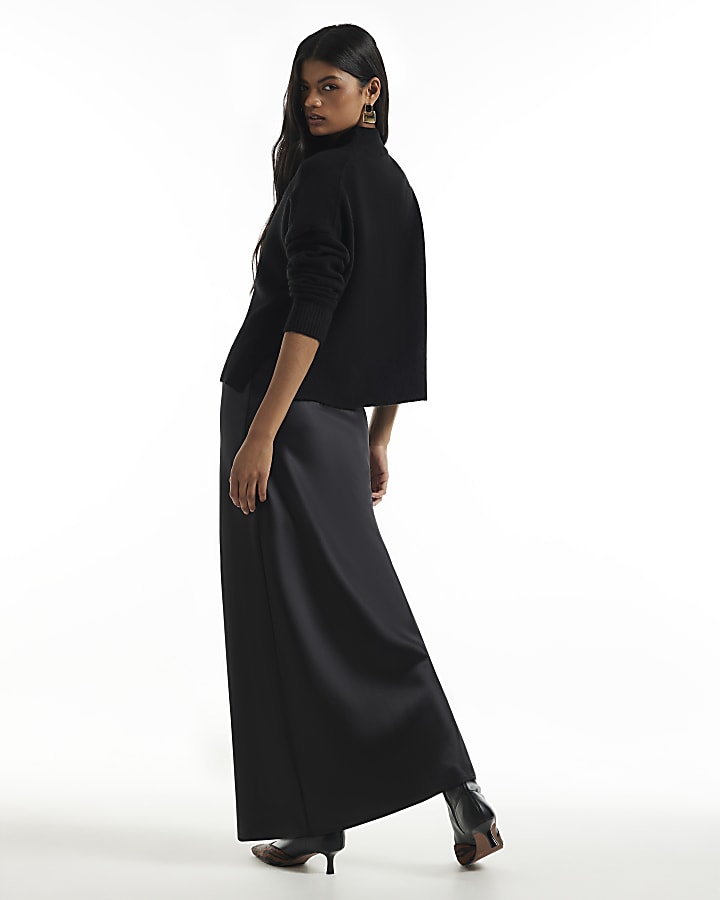Black Knit Satin Hybrid Jumper Dress