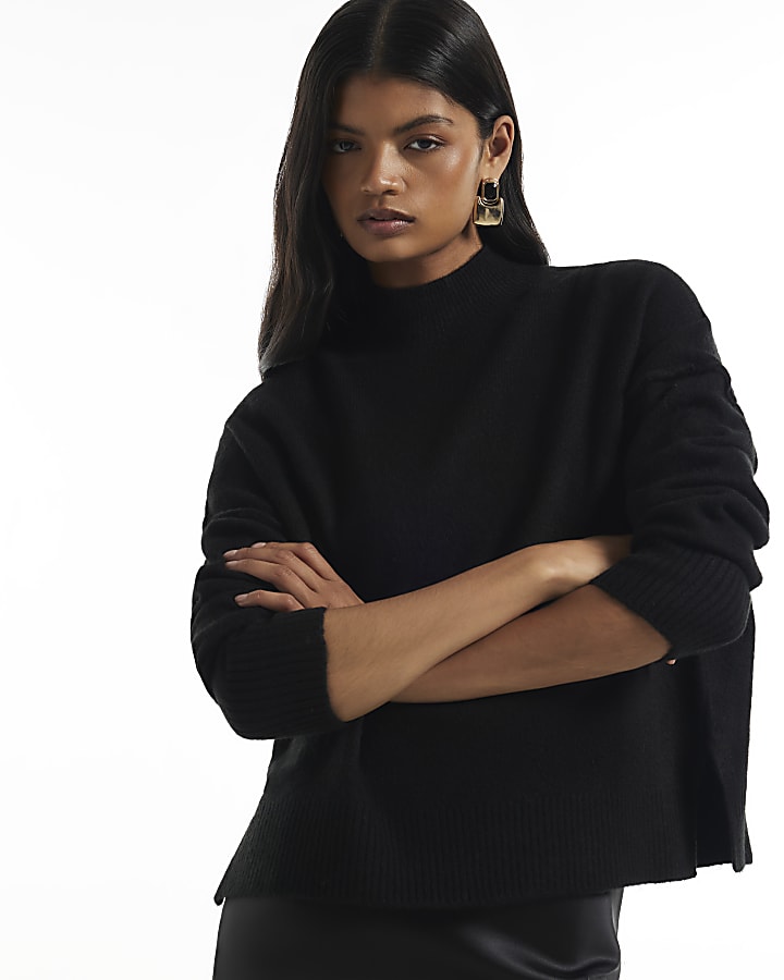 Black Knit Satin Hybrid Jumper Dress