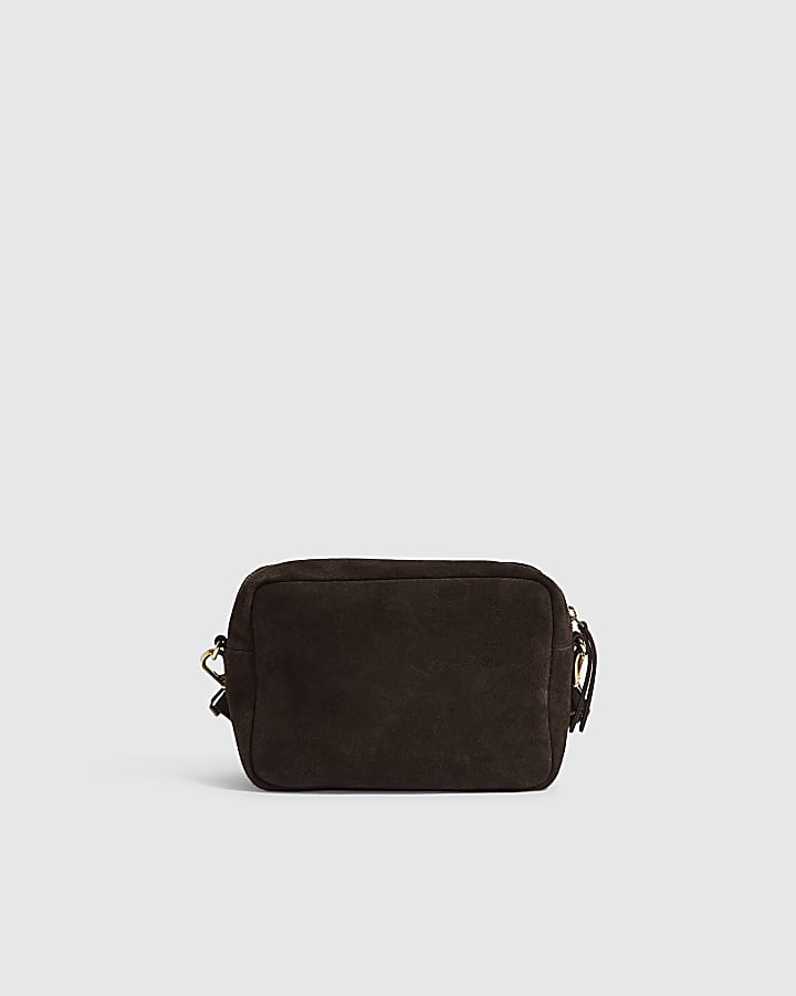 Brown Suede Crossbody Flap Pocket Bag