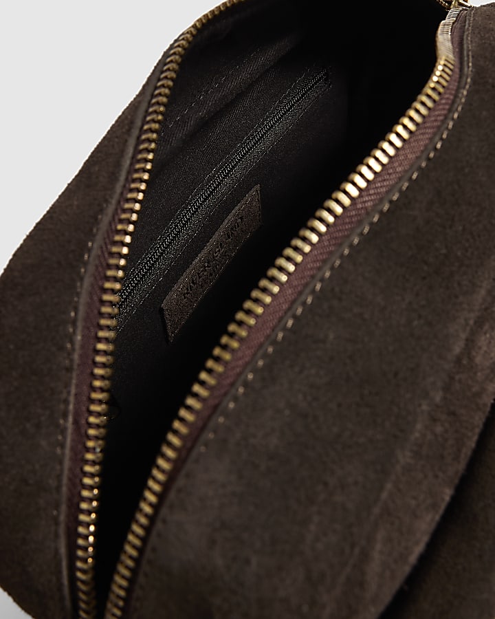 Brown Suede Crossbody Flap Pocket Bag