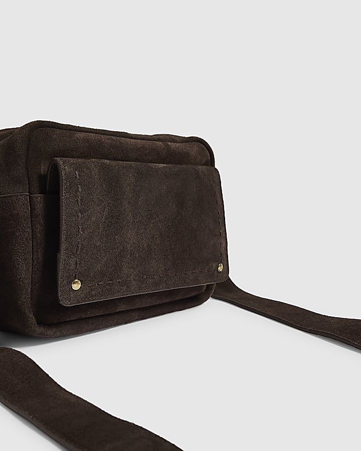 Brown Suede Crossbody Flap Pocket Bag