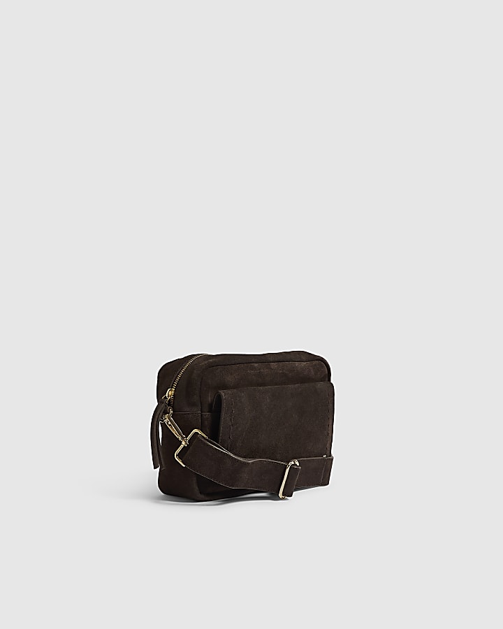 Brown Suede Crossbody Flap Pocket Bag