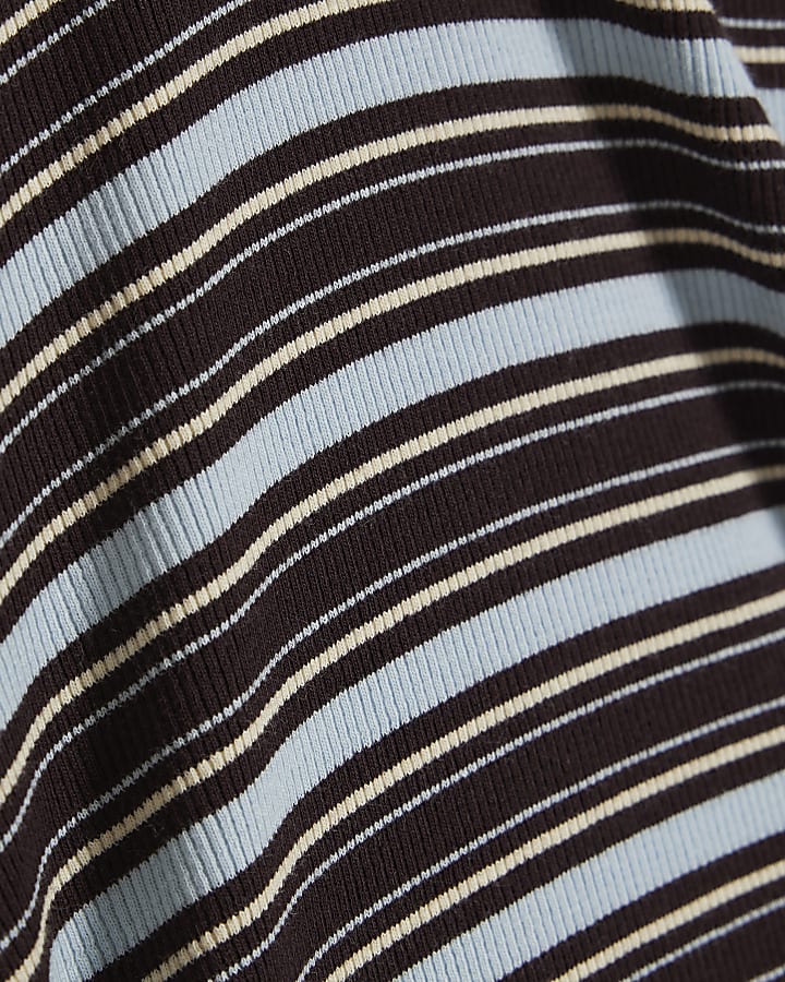 Brown Cotton blend Stripe Fitted Rib T-shirt
