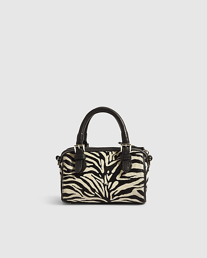 Black Animal Print Hair On Leather Bowler Bag