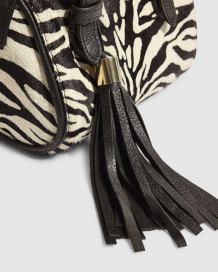 Black Animal Print Hair On Leather Bowler Bag