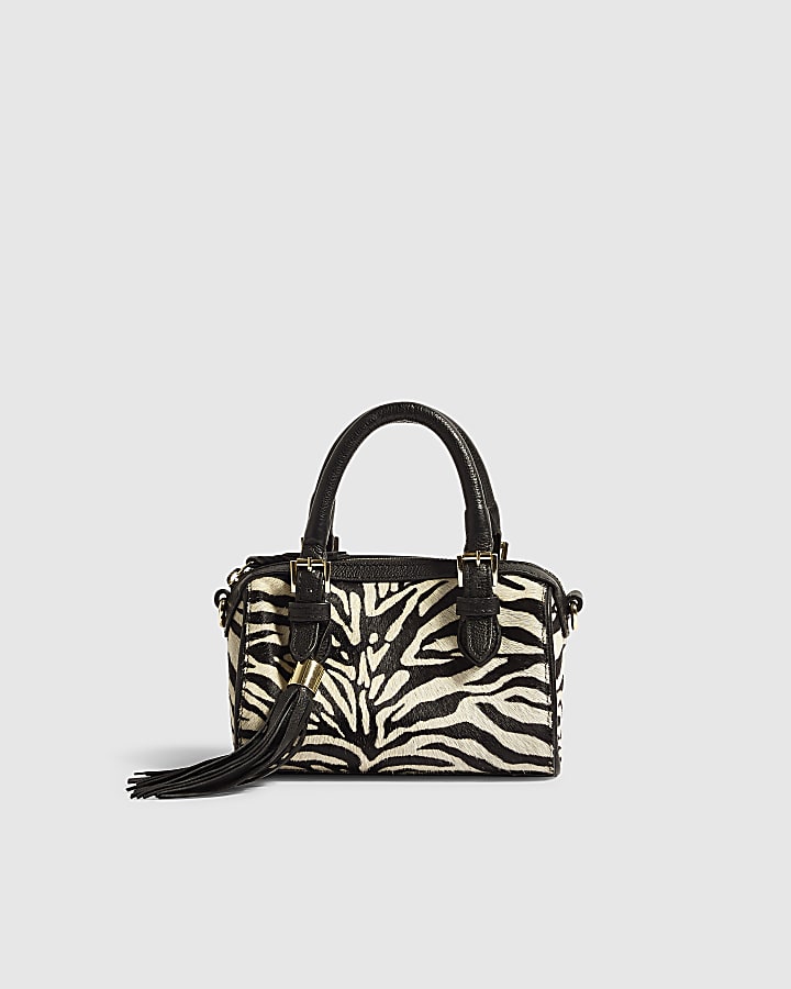 Black Animal Print Hair On Leather Bowler Bag