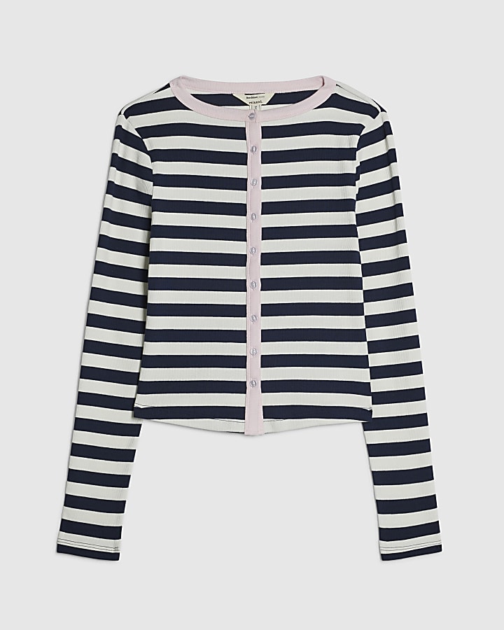 White Stripe Ribbed Cardigan