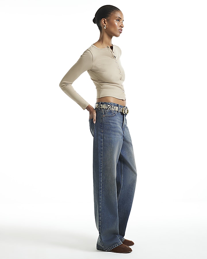 Beige Cotton Blend Ribbed Cardigan