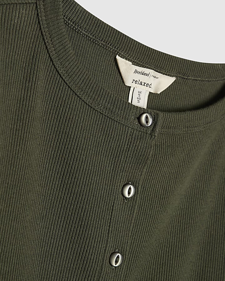 Khaki Cotton Blend Rib Cardigan