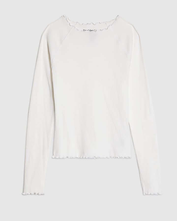 Cream Rib Lettuce Hem Top