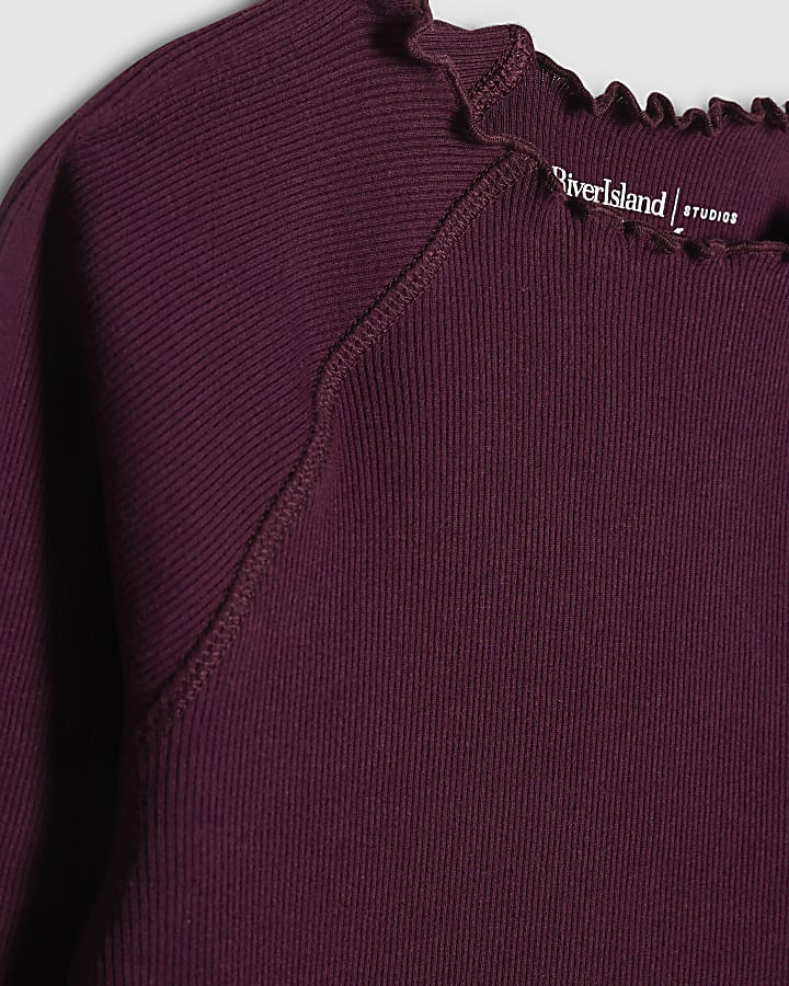 Burgundy Rib Lettuce Hem Top