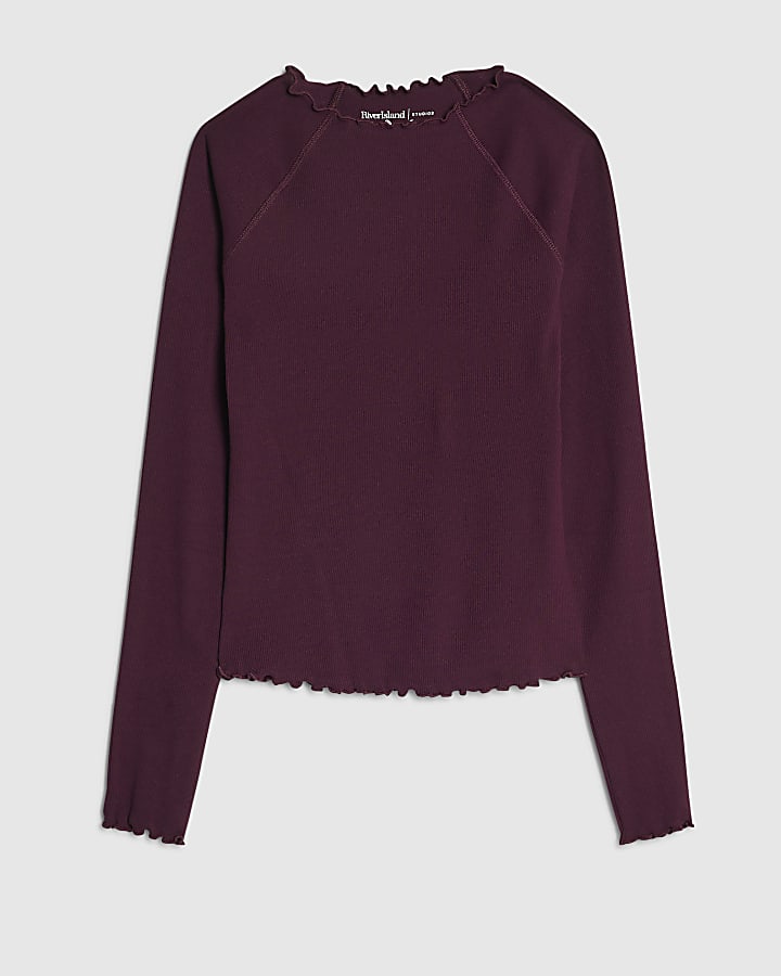 Burgundy Rib Lettuce Hem Top