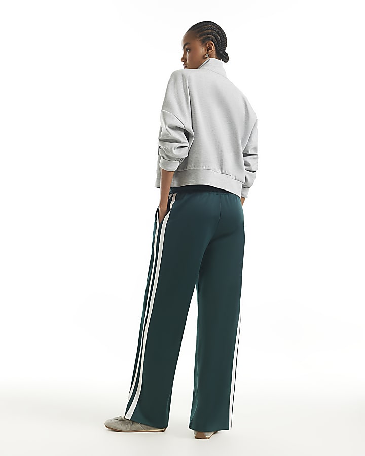 Green Side Stripe Wide Leg Track Joggers