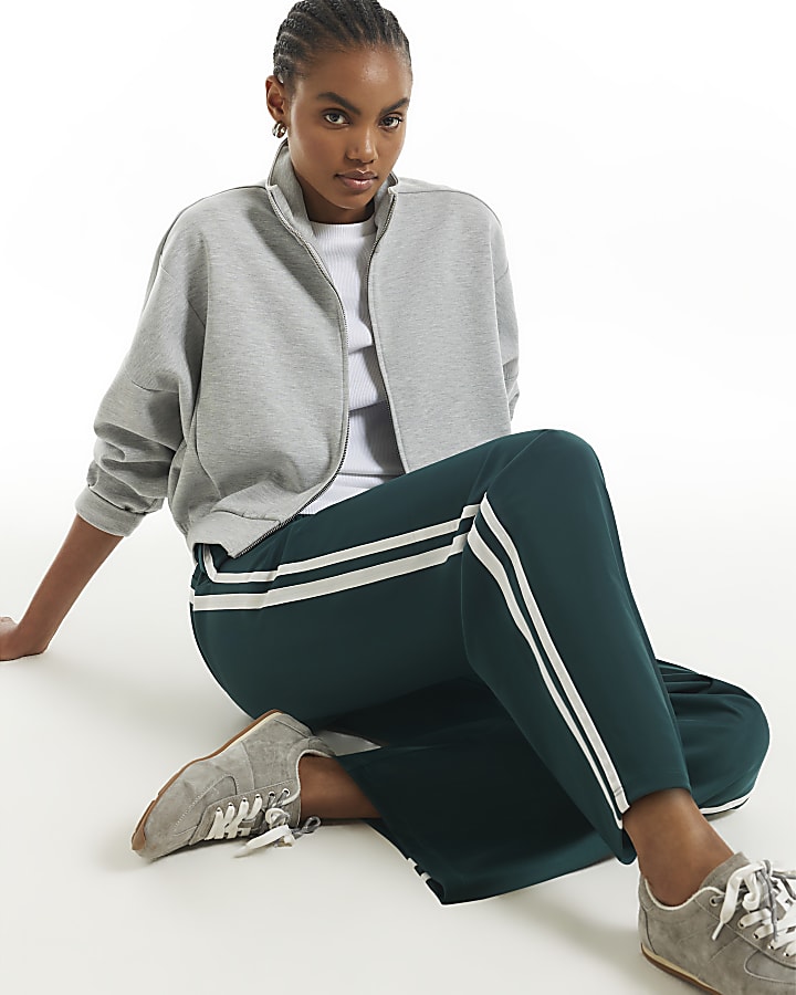 Green Side Stripe Wide Leg Track Joggers