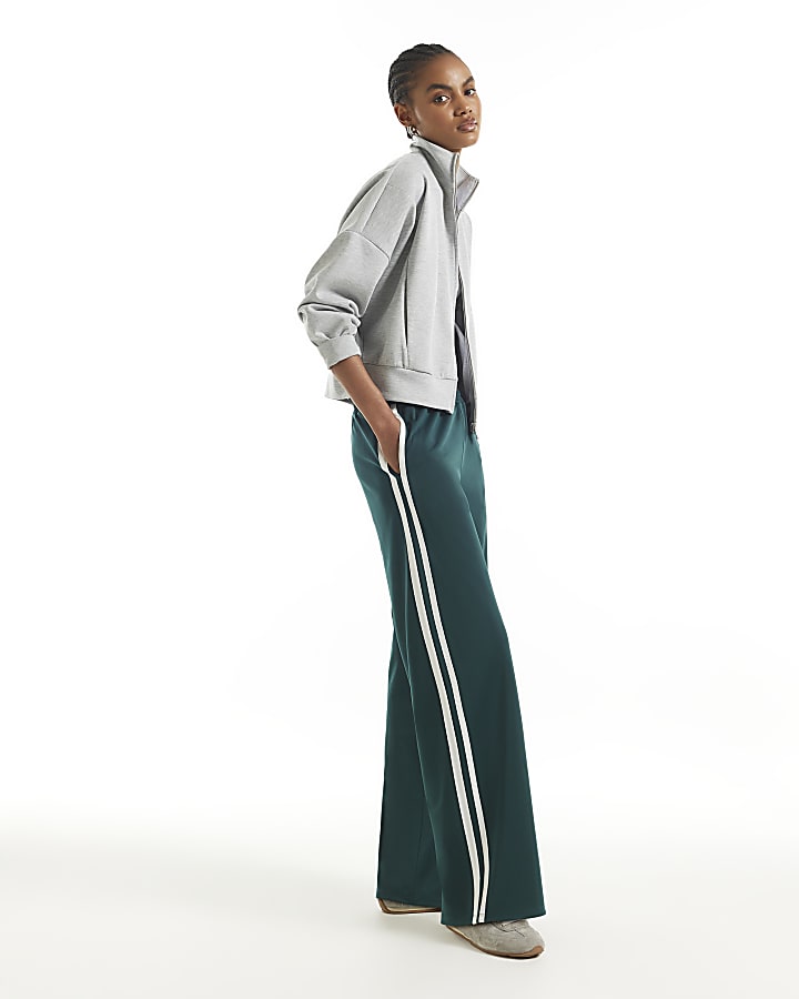 Green Side Stripe Wide Leg Track Joggers