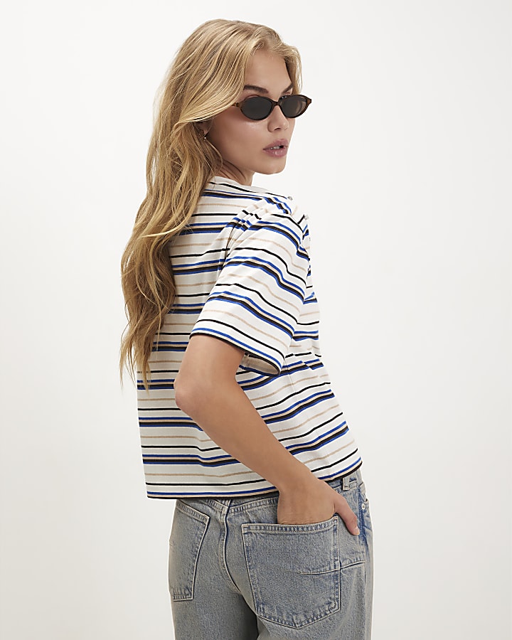 Cream Stripe Embellished T-Shirt
