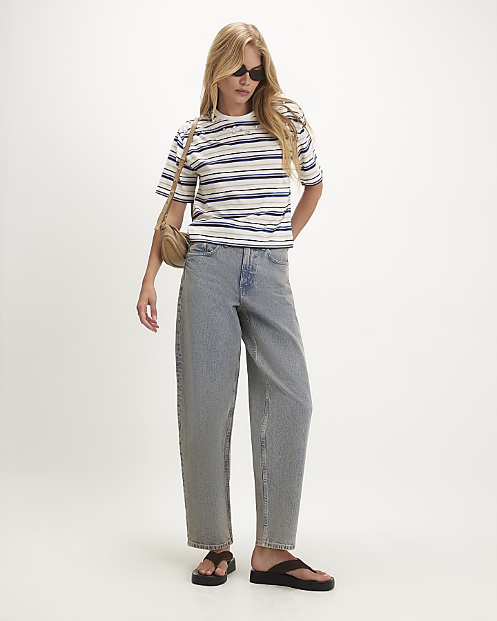 Cream Stripe Embellished T-Shirt