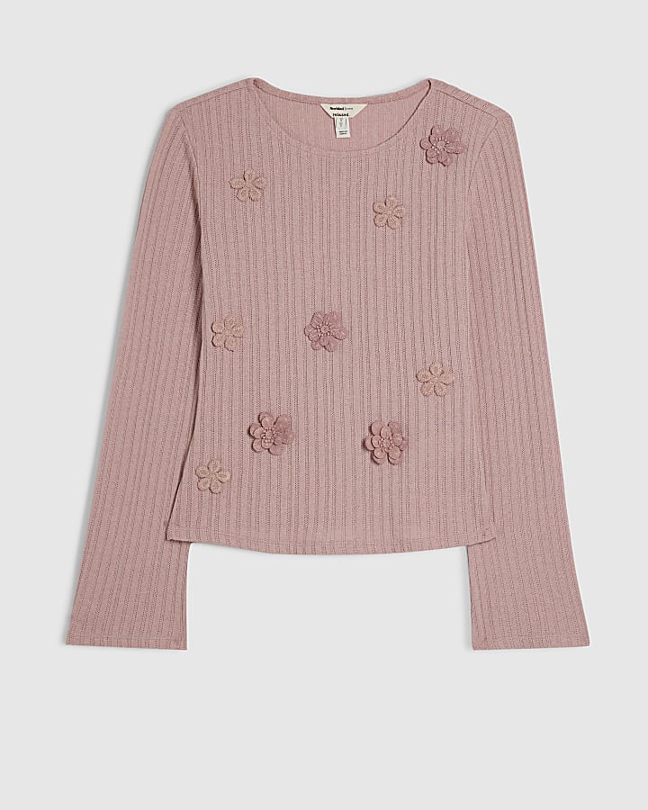 Pink Long Sleeve 3D Flower Top