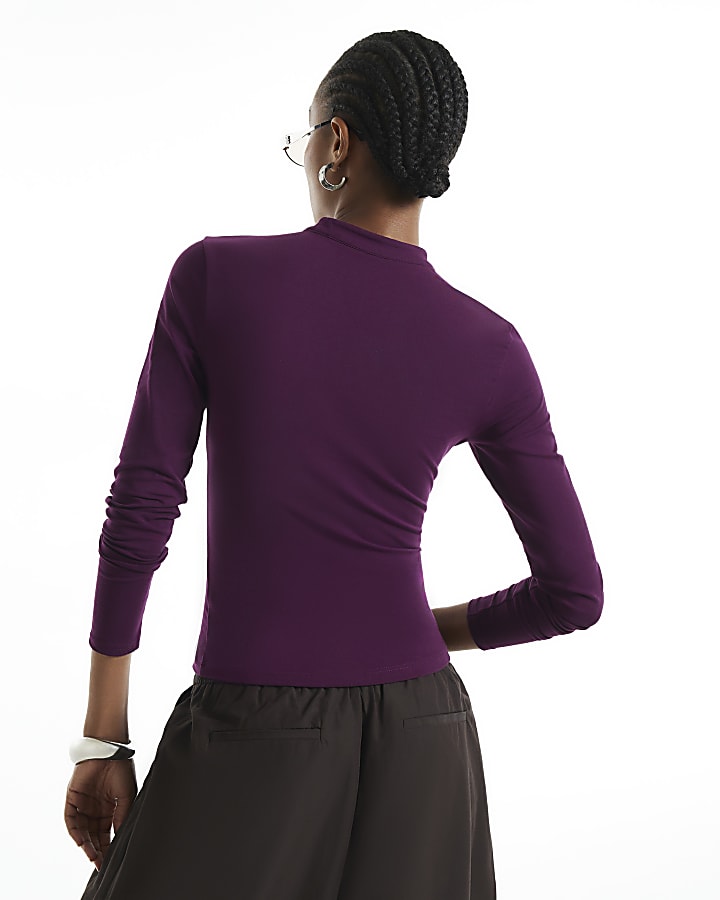 Burgundy Cutout Stand Up Collar Top