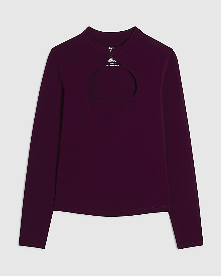 Burgundy Cutout Stand Up Collar Top