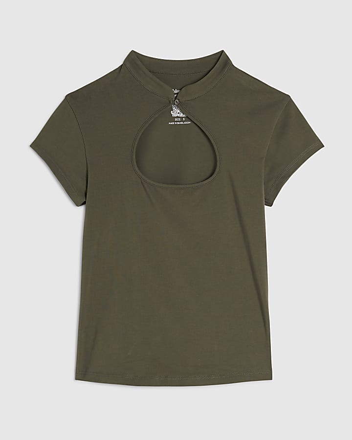 Khaki Cut Out Short Sleeves T-Shirt