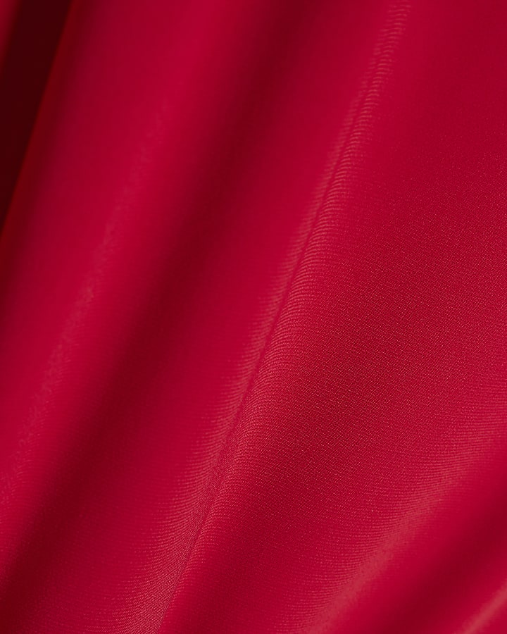 Red High Neck Asymmetric Flowing Top