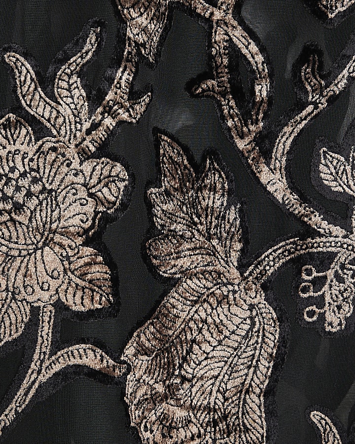 Petite Black Floral Devore Wide Leg Trousers