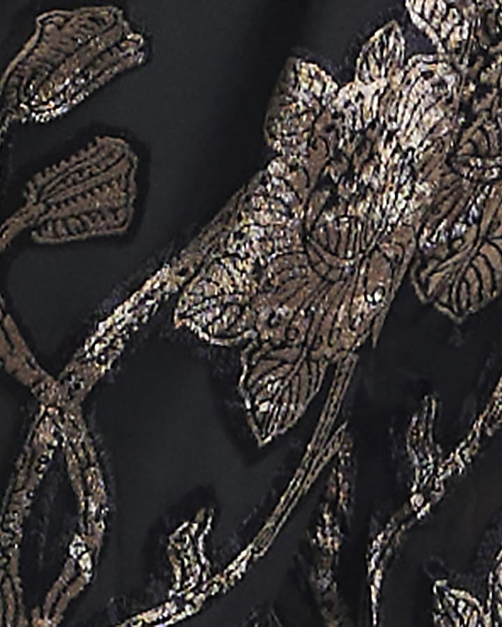 Black Floral Devore Wide Leg Trousers