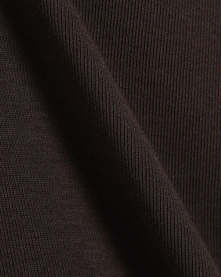 Brown V Neck Cotton Blend Long Sleeve Top