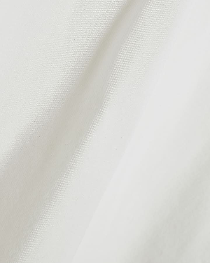 White Cotton Blend V Neck Long Sleeve Top