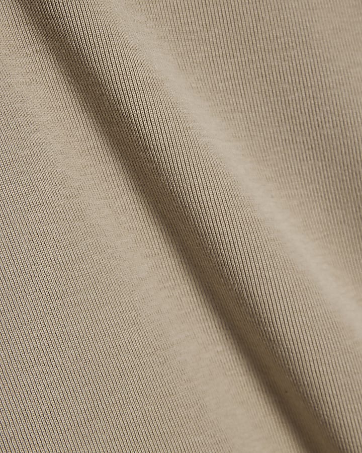 Beige V Neck Cotton Blend Long Sleeve Top