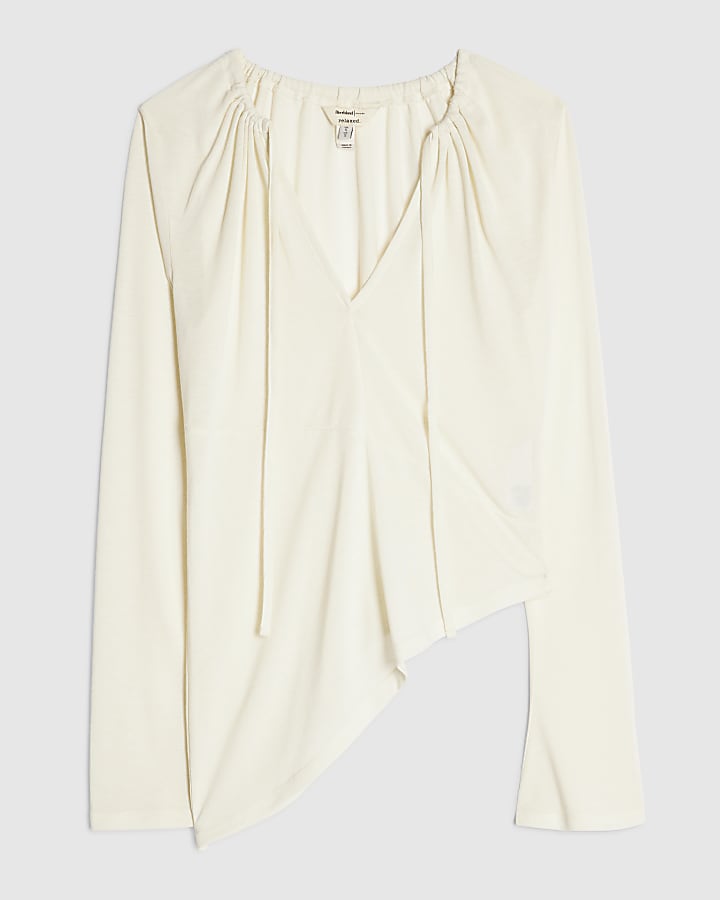 Cream Asymmetric Tie Top